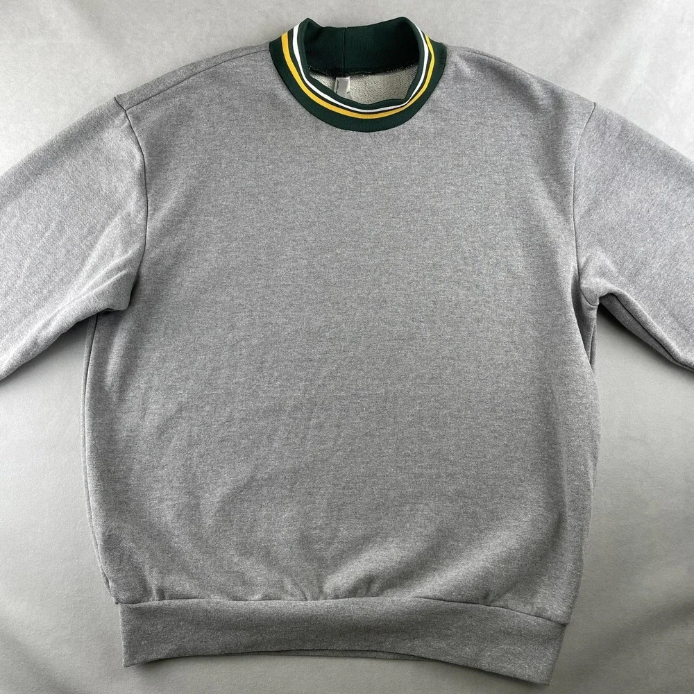 American Apparel Sweatshirt Mens L Gray Crewneck Striped Collar Cotton Blend A's